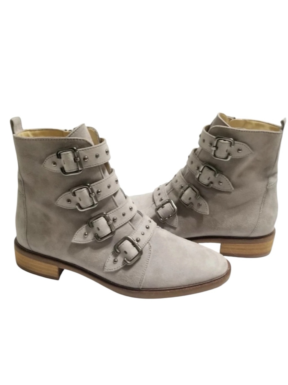 PAUL GREEN ANNE BOOTIE CLOUD STUDDED BUCKLE STRAPS MOTO CREAM SUEDE  US 6 UK3.5